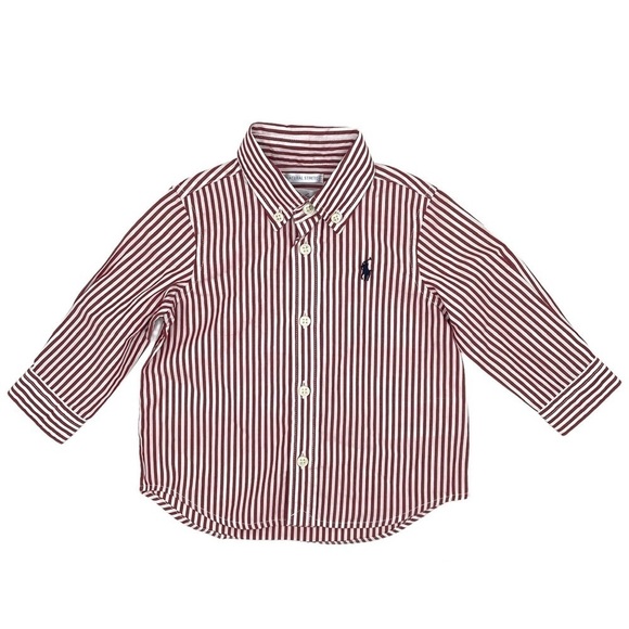 NWT Ralph Lauren Cotton Red Striped Button Down Shirt 6 Months Natural Stretch - Picture 1 of 10